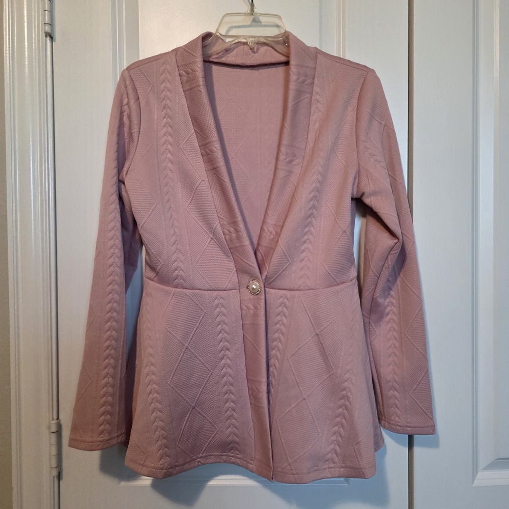Pink Textured Blazer with Button